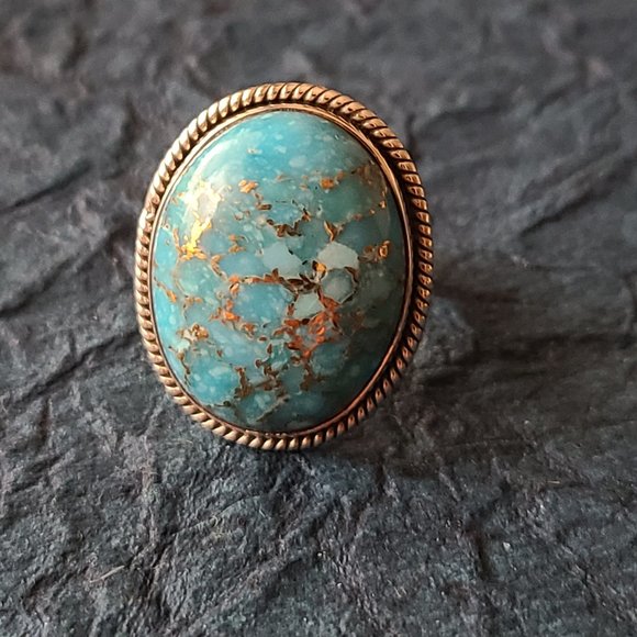 Turquoise chunky Ring Size 8 Sterling Silver-Turquoise Natural Stone - Picture 3 of 5